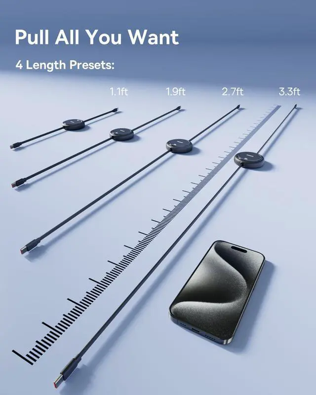 Alt view image 5 of 5 - Baseus USB C Cable, Mini 100W Retractable USB C to USB C PD 5A Fast Charging Cable, 4-Stage Length Preset USB Type C Charger Cable for iPhone 15/Pro/Plus/Pro Max, MacBook, iPad Pro, Samsung S23/S22+