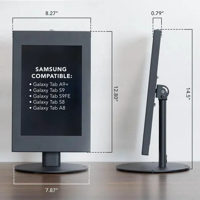 Alt view image 4 of 5 - Mount-It! Lockable Tablet Countertop Stand for Samsung Tab A9+, S9, S9 FE, S8, A8 - Anti-Theft POS Stand, Fully Enclosed Security Case, Freestanding or Bolt-Down, Rotating & Tilting Display, Steel