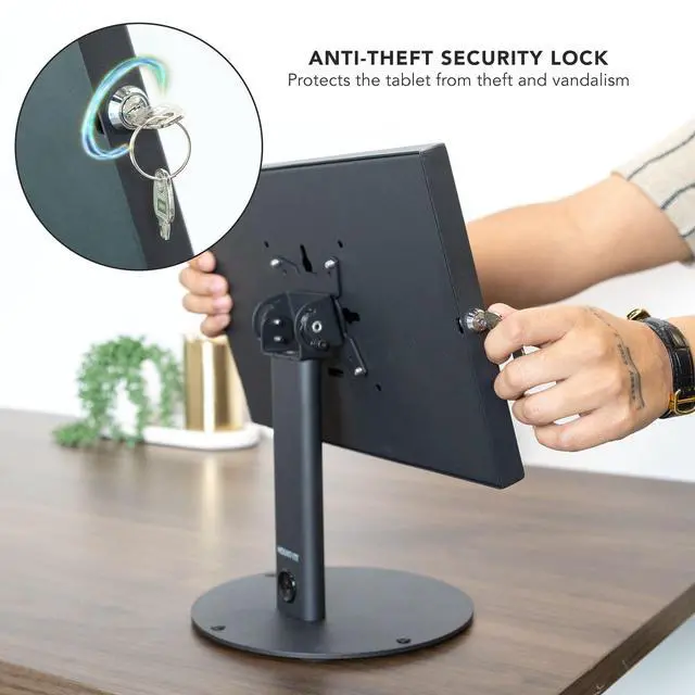 Alt view image 2 of 5 - Mount-It! Lockable Tablet Countertop Stand for Samsung Tab A9+, S9, S9 FE, S8, A8 - Anti-Theft POS Stand, Fully Enclosed Security Case, Freestanding or Bolt-Down, Rotating & Tilting Display, Steel