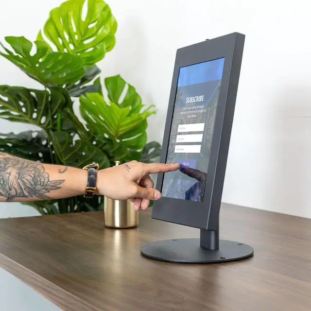 Alt view image 5 of 5 - Mount-It! Lockable Tablet Countertop Stand for Samsung Tab A9+, S9, S9 FE, S8, A8 - Anti-Theft POS Stand, Fully Enclosed Security Case, Freestanding or Bolt-Down, Rotating & Tilting Display, Steel