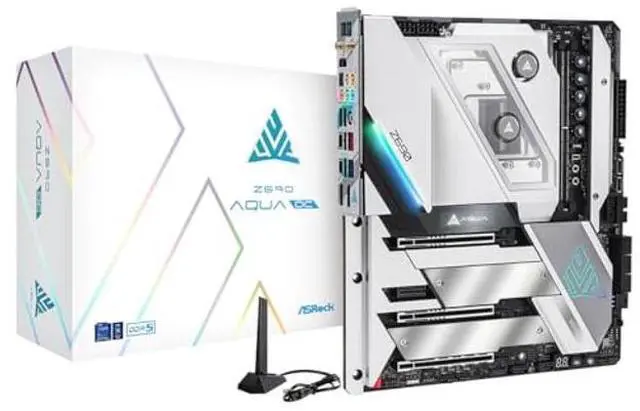 Main image of ASRock Z690 Aqua LGA1700 Motherboard 8 SATA3 DDR5 Dual Channel 6400+ (OC) MHz 192GB EATX 2oz Copper PCB 12 Layer PCB SATA3 6.0 Gb/s Thunderbolt WiFi 6E 2.5G LAN PCIe 5.0 M.2 Marvell 10G LAN