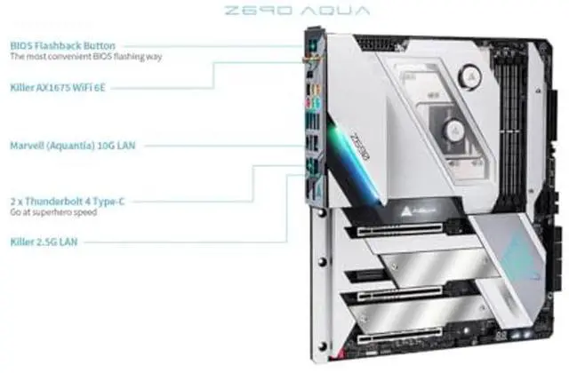Alt view image 3 of 5 - ASRock Z690 Aqua LGA1700 Motherboard 8 SATA3 DDR5 Dual Channel 6400+ (OC) MHz 192GB EATX 2oz Copper PCB 12 Layer PCB SATA3 6.0 Gb/s Thunderbolt WiFi 6E 2.5G LAN PCIe 5.0 M.2 Marvell 10G LAN