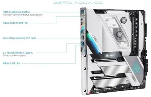 Alt view image 5 of 5 - ASRock Z690 Aqua LGA1700 Motherboard 8 SATA3 DDR5 Dual Channel 6400+ (OC) MHz 192GB EATX 2oz Copper PCB 12 Layer PCB SATA3 6.0 Gb/s Thunderbolt WiFi 6E 2.5G LAN PCIe 5.0 M.2 Marvell 10G LAN