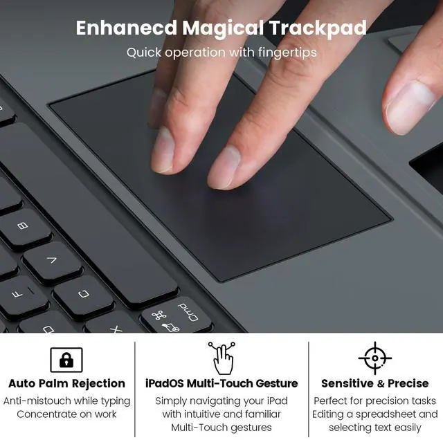 Alt view image 4 of 5 - Nillkin Magnetic Keyboard Case for iPad Air 13 inch (M3/M2), iPad Pro 12.9 (3rd/4th/5th/6th Gen) Rugged Case with Detachable Keyboard, Magic Trackpad, 7 Colors Backlit, Portrait/Landscape Modes Black