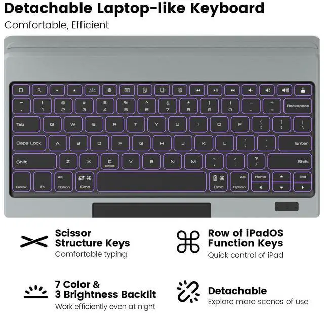 Alt view image 3 of 5 - Nillkin Magnetic Keyboard Case for iPad Air 13 inch (M3/M2), iPad Pro 12.9 (3rd/4th/5th/6th Gen) Rugged Case with Detachable Keyboard, Magic Trackpad, 7 Colors Backlit, Portrait/Landscape Modes Black