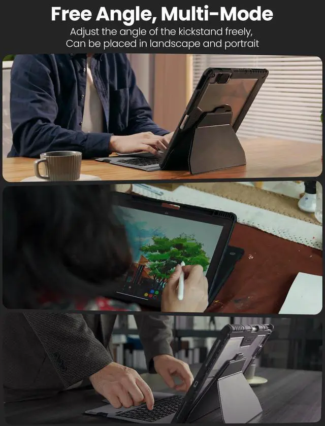 Alt view image 5 of 5 - Nillkin Magnetic Keyboard Case for iPad Air 13 inch (M3/M2), iPad Pro 12.9 (3rd/4th/5th/6th Gen) Rugged Case with Detachable Keyboard, Magic Trackpad, 7 Colors Backlit, Portrait/Landscape Modes Black