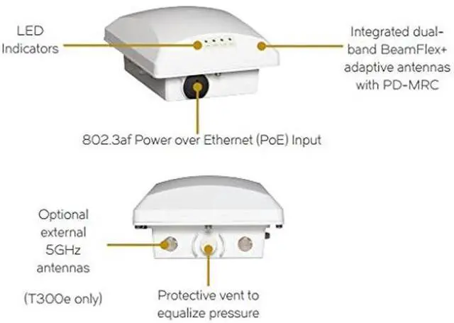 Alt view image 3 of 5 - Ruckus Wireless ZoneFlex T300 (Omni, Outdoor Access Point, 802.11AC, 2x2:2 - Internal BeamFlex+, Dual-Band Concurrent, PoE Input) 901-T300-US01
