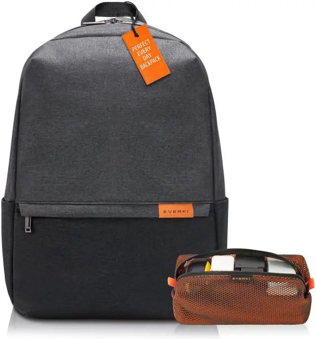 Main image of Everki Light Laptop Backpack with Hidden Pocket (EKP106) with Orange Accessory Pouch - Durable Backpack with 15.6" Compartment, 23L Capacity - Light Backpack & Accessory Pouch Bundle