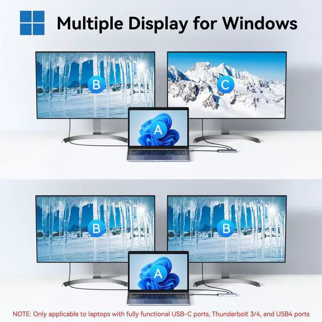 Alt view image 3 of 5 - USB C Docking Station Dual Monitor 4K@60Hz DP Alt Mode, USB C Video Hub with 10Gbps Data Transfer, 100W PD Charging, USBC Splitter for Dell/HP/Lenovo, Portable Monitor and More Type C Devices