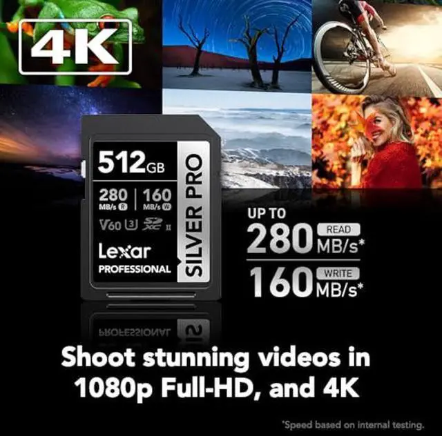 Alt view image 2 of 5 - Lexar 512GB Professional SILVER PRO SD Card, UHS-II, C10, U3, V60, Full HD, 4K, Up To 280MB/s Read SDXC Memory Card, for Professional Photographer, Videographer, Enthusiast (LSDSIPR512G-BNNNU)