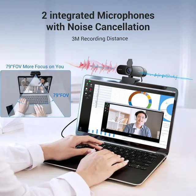 Alt view image 5 of 5 - N newline 4K Webcam for PC with Tripod, PDAF Autofocus, 1080P@60FPS, 79deg FOV, Low Distortion, 2 Noise Reduction Mics, Privacy Cover, Plug&Play, PC Camera for Skype, Teams, Zoom, NewEye 62 Kit