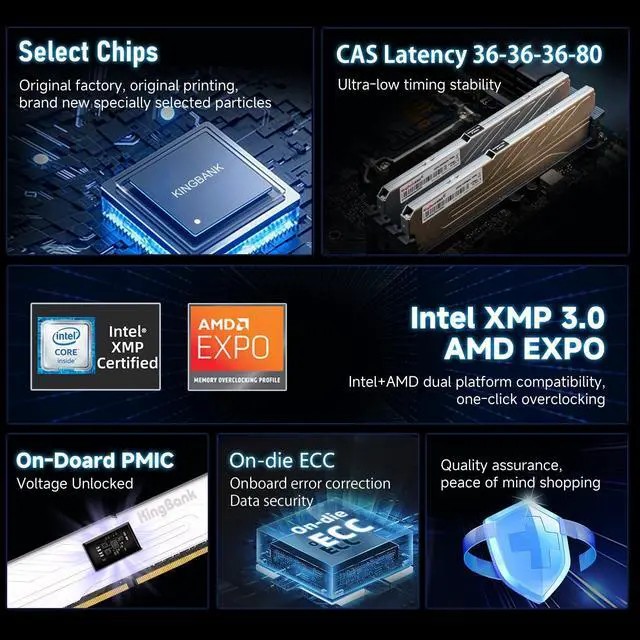 Alt view image 3 of 5 - Computer Desktop Memory Ram DDR5 32GB(2x16GB) 6000MT/s CL36 1.35V Overclocking XMP 3.0 & AMD Expo with Heatsink for PC Gaming/Office/PS,Silver
