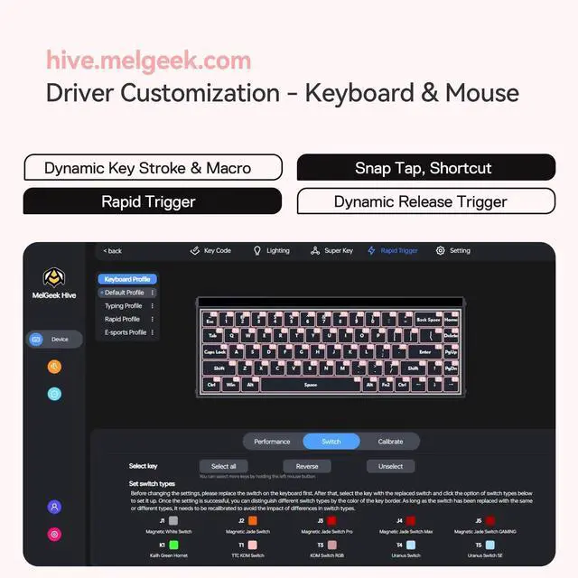 Alt view image 5 of 5 - MelGeek MADE68 Pro Wired Keyboard, Hall Effect Magnetic Switch Gaming Keyboard, 65% Compact Rapid Trigger, Hot-Swappable, RGB Snap Tap & Adjustable Actuation, Online HIVE Custom (Pink)