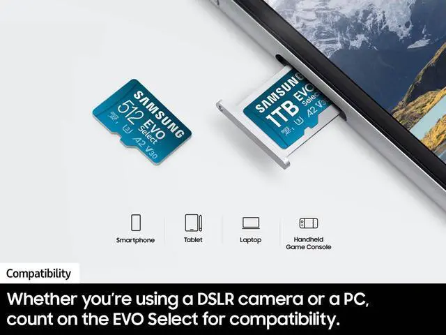 Alt view image 3 of 5 - SAMSUNG EVO Select microSDMemory Card + Adapter, 512GB microSDXC, Up-to 160 MB/s, 4K UHD, UHS-I, C10, U3, V30, A2, for Mobile Phone, Smartphones, Nintendo-Switch, and Tablets (MB-ME512SA/AM)