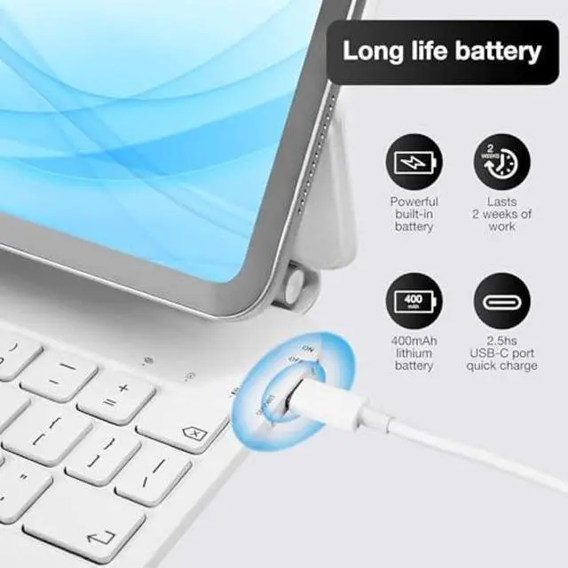 Alt view image 5 of 5 - QUARK Keyboard Case for iPad Air 13 inch (M3 2025 / M2 2024) and iPad Pro 12.9 inch (6th/5th//4th/3rd Gen), Magic Keyboard Case with Multi-Touch Trackpad, Backlit, White