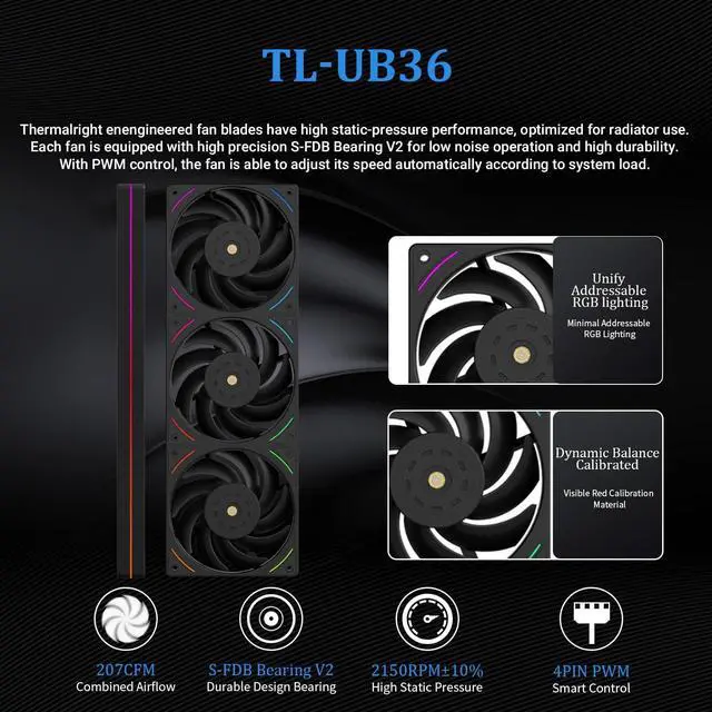 Alt view image 5 of 5 - Thermalright Hyper Vision 360 UB ARGB Black AIO CPU Liquid Cooler,for AM5/Intel LGA1851/1700,3.95in Magnet-Absorbent LCD Screen with 480x480 Resolution for Images,Magnetic Panel Screen-Black