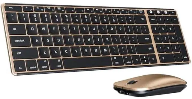 Main image of Wireless Bluetooth Keyboard and Mouse for Mac, Multi-Device Rechargeable Slim Keyboard and Mouse Stainless Steel Full Size, Compatible with MacBook Pro/Air, iPad, iMac - Black Gold