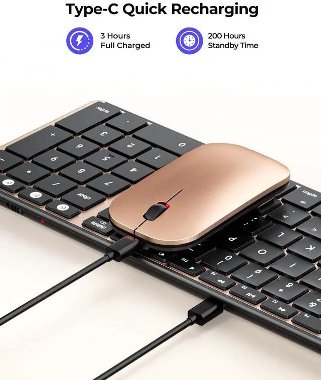 Alt view image 3 of 5 - Wireless Bluetooth Keyboard and Mouse for Mac, Multi-Device Rechargeable Slim Keyboard and Mouse Stainless Steel Full Size, Compatible with MacBook Pro/Air, iPad, iMac - Black Gold