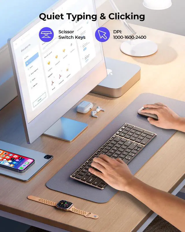 Alt view image 4 of 5 - Wireless Bluetooth Keyboard and Mouse for Mac, Multi-Device Rechargeable Slim Keyboard and Mouse Stainless Steel Full Size, Compatible with MacBook Pro/Air, iPad, iMac - Black Gold