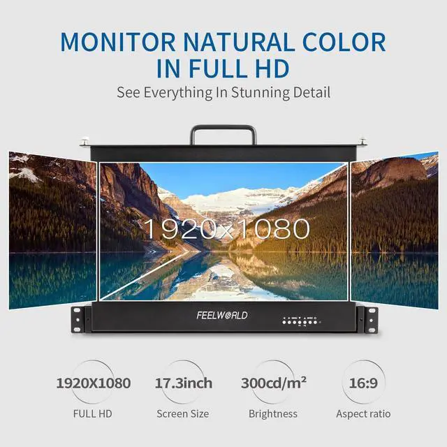 Alt view image 2 of 5 - FEELWORLD 17.3 Inch 1RU Pull Out Rack Mount Monitor HDMI Camera Video Monitor Full HD 1920x1080 Broadcast LCD Monitor SC173-HD-56