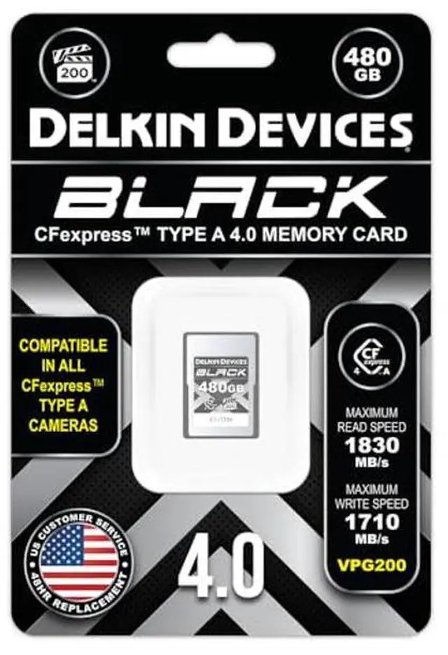 Alt view image 2 of 5 - Delkin Devices 480GB Black CFexpress Type A Memory Card - Up to 1830MB/s Read, 1710MB/s Write Speeds for 8K, 6K & 4K Video, VPG200