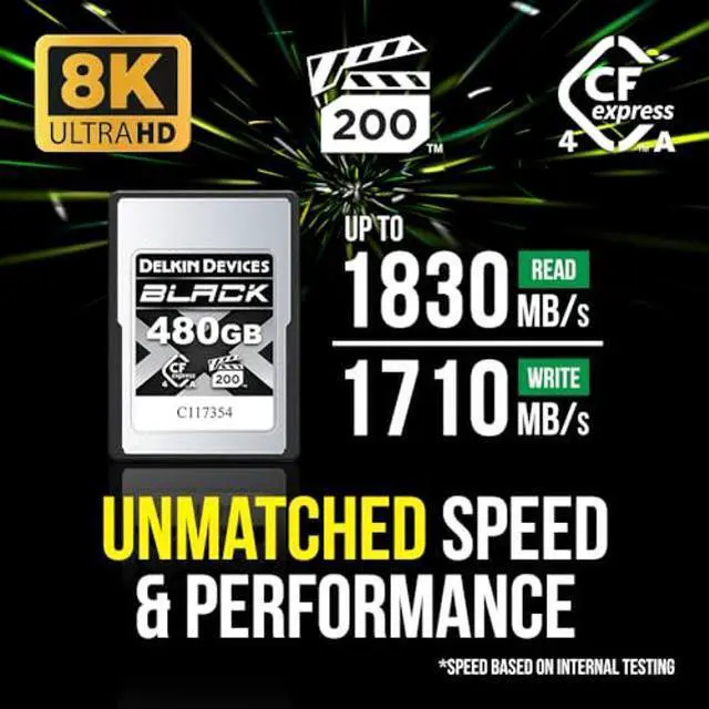 Alt view image 4 of 5 - Delkin Devices 480GB Black CFexpress Type A Memory Card - Up to 1830MB/s Read, 1710MB/s Write Speeds for 8K, 6K & 4K Video, VPG200