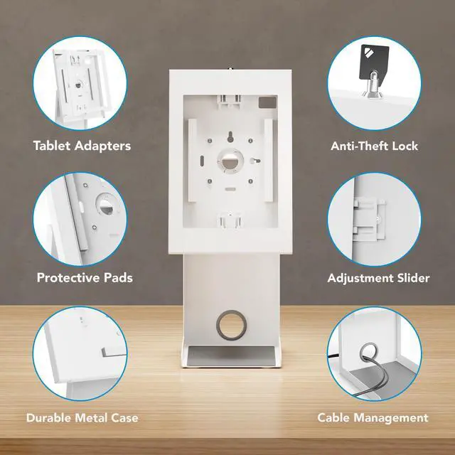 Alt view image 5 of 5 - Mount-It! Anti-Theft Tablet Kiosk with Printer Stand, Locking Countertop Tablet Enclosure with Freestanding Base, Universal Enclosure Compatible with iPads Gen 9 and 10, iPad Pro, iPad Air, White
