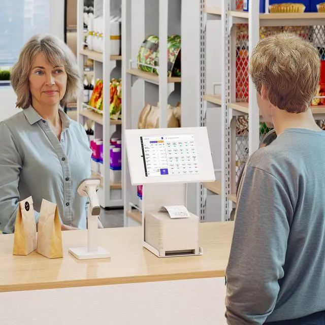 Alt view image 2 of 5 - Mount-It! Anti-Theft Tablet Kiosk with Printer Stand, Locking Countertop Tablet Enclosure with Freestanding Base, Universal Enclosure Compatible with iPads Gen 9 and 10, iPad Pro, iPad Air, White