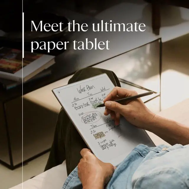 Alt view image 3 of 5 - reMarkable Paper Pro Bundle - Premium Leather | Includes 11.8" reMarkable Paper Tablet, Marker Plus Pen with Eraser, and a Book Folio Cover in Black Leather