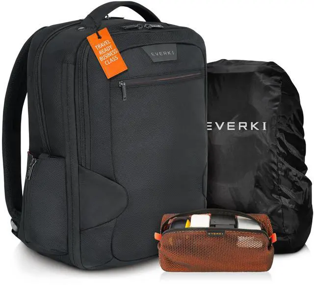 Main image of EVERKI ECO Studio Expandable Backpack (EKP118E-ECO) with Orange Accessory Pouch & Rain Cover - Expandable Laptop Backpack with 15" Compartment, 26L Capacity - Expandable Backpack, Pouch & Cover Bundle