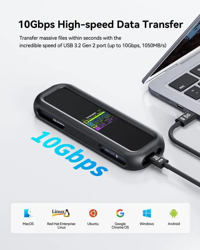 Alt view image 5 of 5 - Visual Smart NVMe SSD Enclosure (with Black Silicone Case), Supports 10s PLP, USB 3.2 Gen 2 Type-C, Compatible with NVMe PCIe, 2230/2242/2260/2280, Supports M-Key and B+M Key, UASP