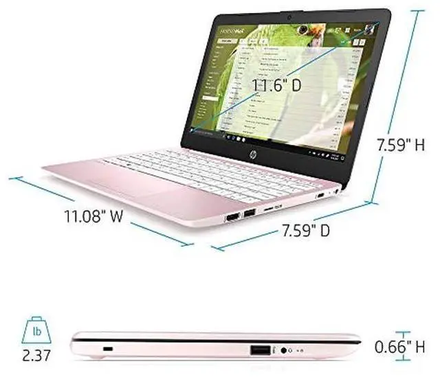 Alt view image 4 of 5 - HP 2022 Stream 11.6" HD Laptop, Intel Celeron N4000 Processor, 4GB RAM, 64GB eMMC, 1-Year Office 365, Webcam, Intel UHD Graphics, Bluetooth, Windows 10 S, Pink, 128GB SnowBell USB Card