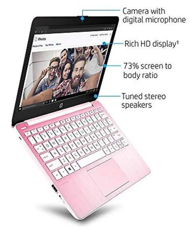 Alt view image 5 of 5 - HP 2022 Stream 11.6" HD Laptop, Intel Celeron N4000 Processor, 4GB RAM, 64GB eMMC, 1-Year Office 365, Webcam, Intel UHD Graphics, Bluetooth, Windows 10 S, Pink, 128GB SnowBell USB Card