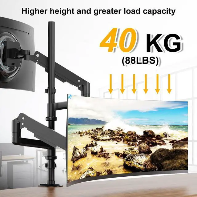 Alt view image 2 of 5 - Steel Extra Tall 32 Inch 2-Section Monitor Stand Pole - with Mounting Base, Heavy Duty Center Pole (Supports Up to Max. 88 lbs), 2 Mounting Options, Black