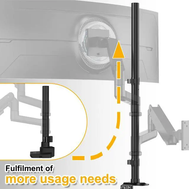 Alt view image 4 of 5 - Steel Extra Tall 32 Inch 2-Section Monitor Stand Pole - with Mounting Base, Heavy Duty Center Pole (Supports Up to Max. 88 lbs), 2 Mounting Options, Black