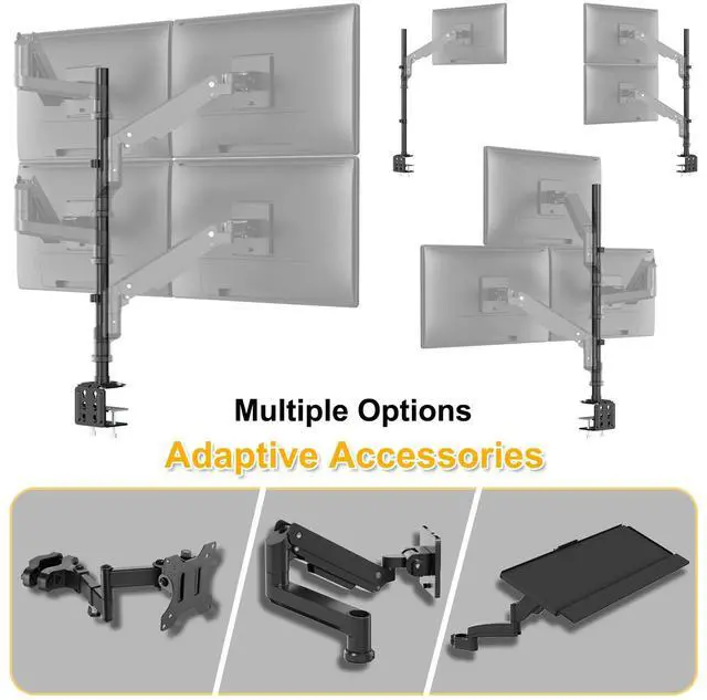Alt view image 3 of 5 - Steel Extra Tall 32 Inch 2-Section Monitor Stand Pole - with Mounting Base, Heavy Duty Center Pole (Supports Up to Max. 88 lbs), 2 Mounting Options, Black