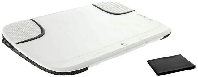Alt view image 3 of 5 - Logitech Speaker Lapdesk N550 with Integrated Stereo Speakers, USB-Powered, 14" Laptop Compatibility, Heat Shielding, Adjustable Viewing Angle, Plug-and-Play USB, Air-Mesh Fabric, W/Cleaning Cloth