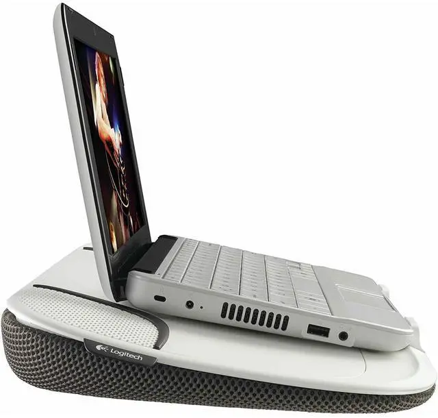 Alt view image 5 of 5 - Logitech Speaker Lapdesk N550 with Integrated Stereo Speakers, USB-Powered, 14" Laptop Compatibility, Heat Shielding, Adjustable Viewing Angle, Plug-and-Play USB, Air-Mesh Fabric, W/Cleaning Cloth