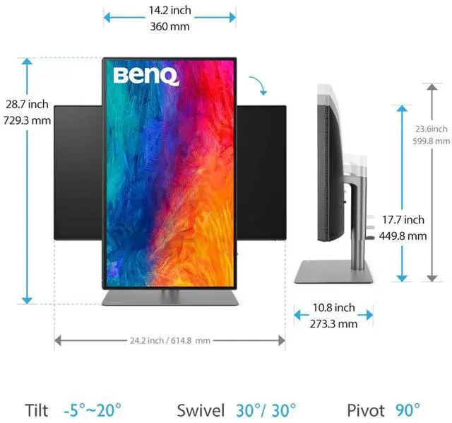 Alt view image 3 of 5 - BenQ PD2725U Thunderbolt 3 Monitor for Macbook 27" 4K UHD | 100% Rec.709 & sRGB,95% P3 | IPS | DeltaE<=3 | Pantone | Calibration Report | Ergonomic | USB-C (65W) | Daisy Chain,Black