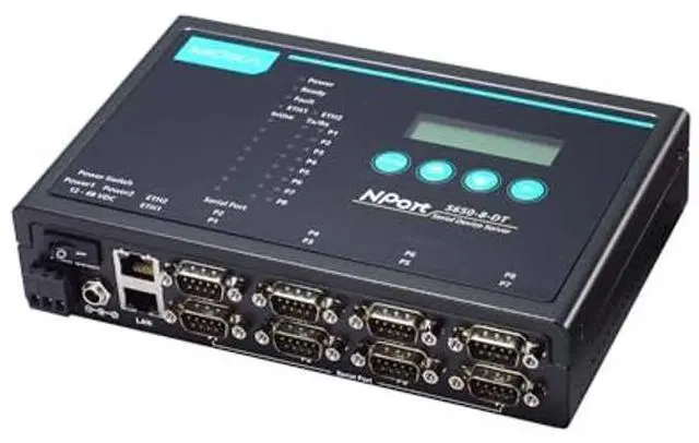 Alt view image 3 of 3 - MOXA NPort 5650-8-DT 8-Serial Port Serial Device Server, 10/100 Ethernet, RS-232/422/485, DB-9M, 15KV ESD, 12-48VDC, 110V Power Supply
