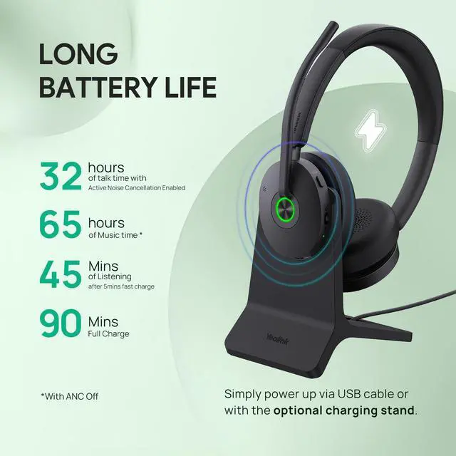 Alt view image 4 of 5 - Yealink BH74 with Stand Active Noise Canceling Wireless Headset with Mic for Work, 6-mics Hybrid ANC Microsoft Teams Premium Open Ofce Certified Headsets Bluetooth 5.3, up to 32h Talk, UC Compatible