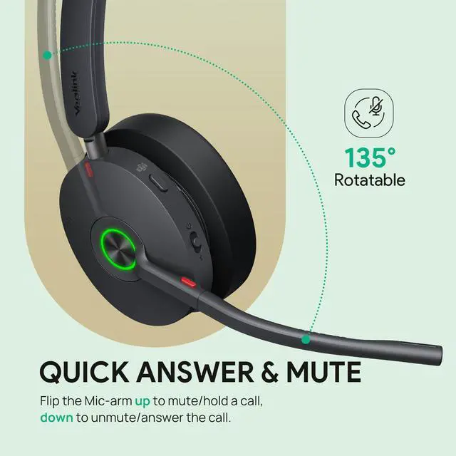 Alt view image 5 of 5 - Yealink BH74 with Stand Active Noise Canceling Wireless Headset with Mic for Work, 6-mics Hybrid ANC Microsoft Teams Premium Open Ofce Certified Headsets Bluetooth 5.3, up to 32h Talk, UC Compatible