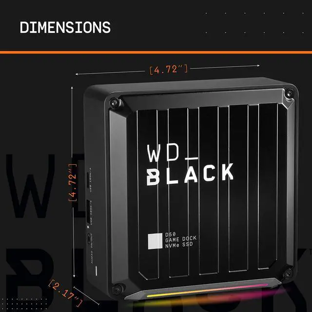 Alt view image 2 of 5 - WD_BLACK 1TB D50 Game Dock NVMe SSD Solid State Drive, RGB with Thunderbolt 3 Connectivity, Up to 3,000 MB/s - WDBA3U0010BBK-NESN