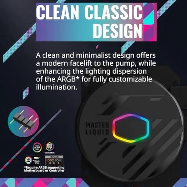 Alt view image 2 of 5 - Cooler Master MasterLiquid 360L Core ARGB CPU Liquid Cooler - Dual Chamber Gen S Pump, Superior Radiator and 120 mm ARGB Fans, LGA 1700 and AM5 Brackets - Black