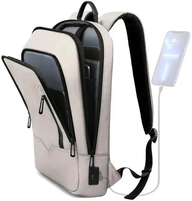 Main image of hk Backpack for Men Business Slim Backpack with USB Charger Computer Lightweight Anti-theft Travel (White, 17.3 Inch)
