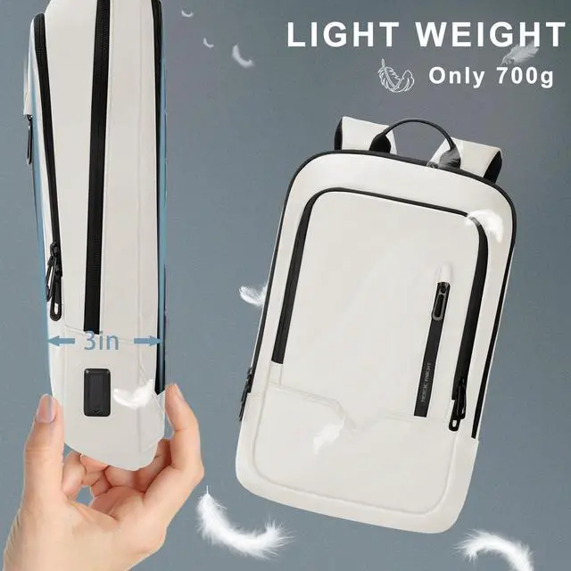 Alt view image 4 of 5 - hk Backpack for Men Business Slim Backpack with USB Charger Computer Lightweight Anti-theft Travel (White, 17.3 Inch)