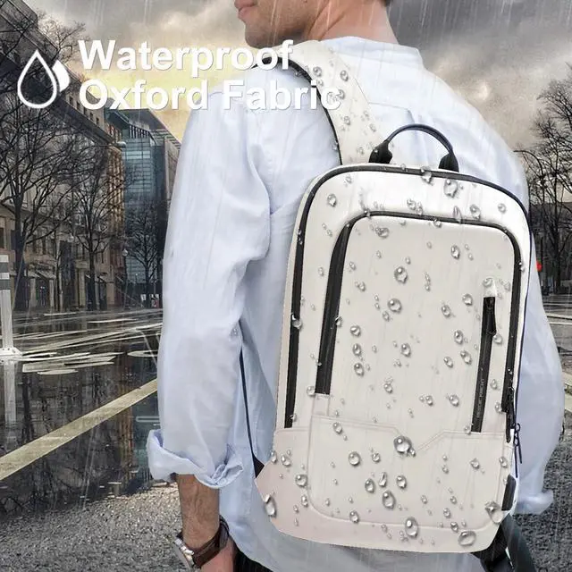 Alt view image 5 of 5 - hk Backpack for Men Business Slim Backpack with USB Charger Computer Lightweight Anti-theft Travel (White, 17.3 Inch)