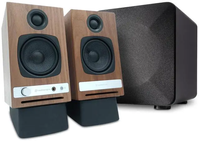 Main image of Audioengine A2 HD Walnut with S6 Subwoofer and DS1 Stands