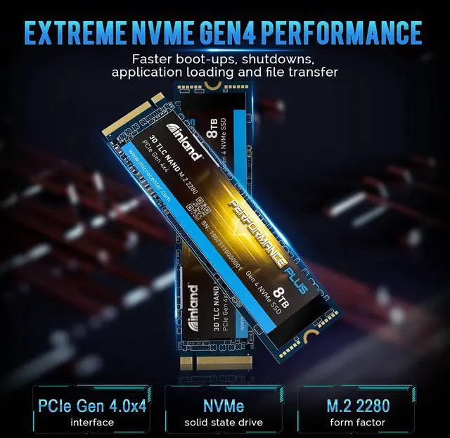 Alt view image 3 of 5 - INLAND 8TB Performance Plus NVMe Internal Gaming SSD Solid State Drive - Gen4 PCIe, M.2 2280, DRAM Cache, 176-Layer TLC 3D NAND Flash, Up to 7000MB/s
