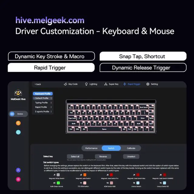 Alt view image 5 of 5 - MelGeek MADE68 Pro Wired Keyboard, Hall Effect Magnetic Switch Gaming Keyboard, 65% Compact Rapid Trigger, Hot-Swappable, RGB Snap Tap & Adjustable Actuation, Online HIVE Custom (Purple)